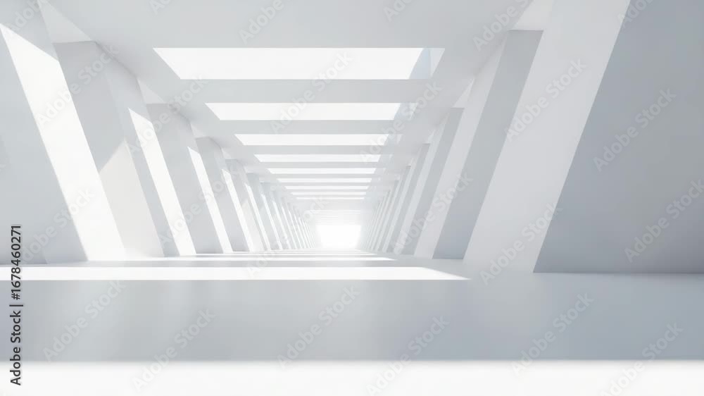 Aufkleber a bright, modern architectural corridor with a repeating pattern of white columns and ceiling lights