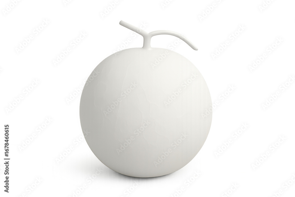 Poster photorealistic 3d rendering of a white melon with stem, isolated on a transparent background, ideal 