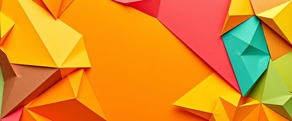 Abstract geometric origami folds, textured paper background,  background,  yellow