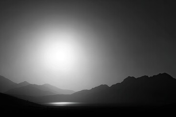 Silhouette mountains, bright light
