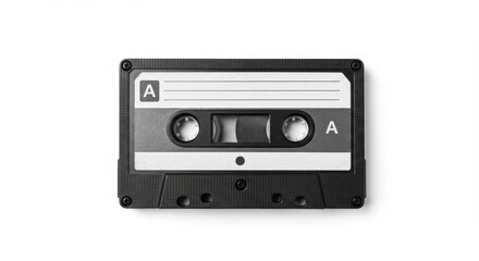 Obraz premium Monochrome audio cassette tape on white, embodying retro music and nostalgia