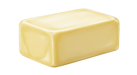 A Block of Pale Yellow Butter on White Background.