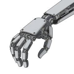 Detailed Mechanical Robotic Arm with Gray Metal Design and Futuristic Technology Depiction on White Background