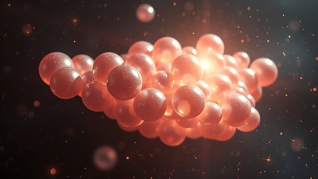 Iridescent grape-like celestial bodies float in cosmic dust, emitting strange light.