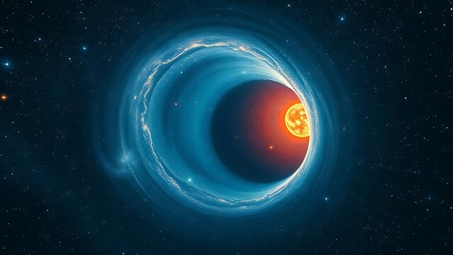 Surreal starry tunnel with solar system at one end and distant constellations at the other, glowing with cosmic energy.