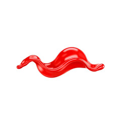 Dynamic Red Fluid Splash with Glossy Texture in a Wave Shape Isolated on a White Background