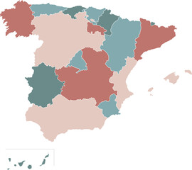 Detailed map illustration of the country of Spain