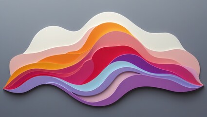 A vibrant abstract design features overlapping layers of colorful, wavy forms, creating a dynamic and visually striking composition.