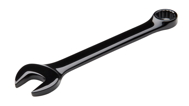 Black Polished Obsidian Wrench Isolated on White Background