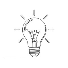 Illustration of a Cracked Lightbulb Symbolizing Broken Ideas or Failure in Business and Innovation in Black and White Line Art