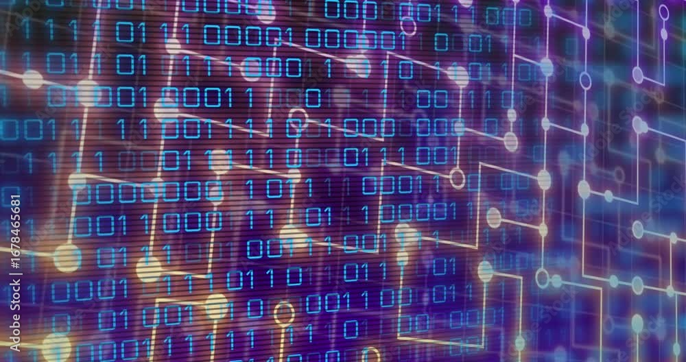 Poster animation of glowing moving columns over processor curves