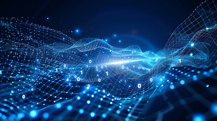 Abstract Blue Data Network with Binary Code, Representing Digital Information Flow and Connectivity