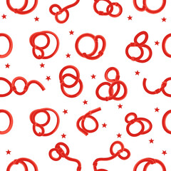 Seamless Pattern of Red Curves and Stars on White Background Abstract Design