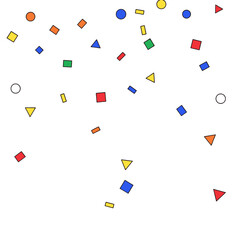 Vibrant Geometric Shapes Scatter on White Background a Playful and Festive Design Element with Abstract Decoration