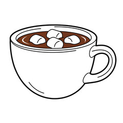 Hot Chocolate with Marshmallows in a White Cup Vector Graphic for Winter Beverage and Sweet Treat Designs