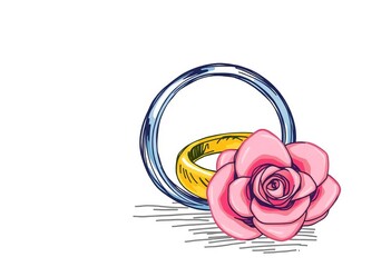 Obraz premium Whimsical hand-drawn vector illustration of a wedding ring set, sketched style, illustration, delicate