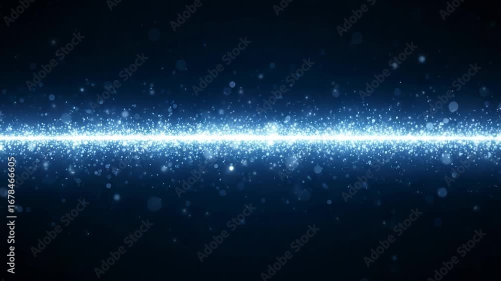 Poster a shimmering wave of blue light particles flows across a dark background, creating a magical and eth
