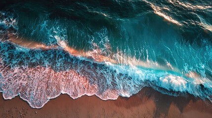 Fototapeta premium Aerial view of waves crashing on a beach