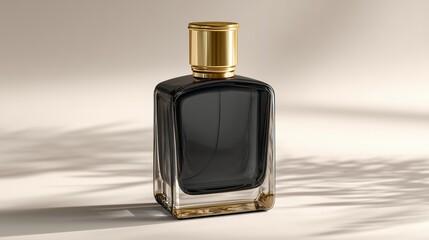 Glass spray perfume bottle with transparent liquid on a white isolated background