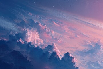 A vibrant view of clouds at sunrise or sunset