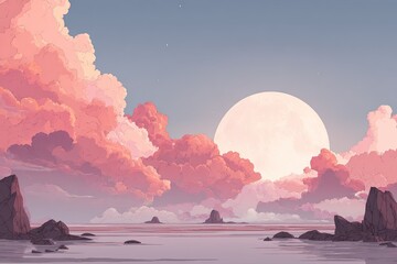 Pastel Pink Cloudscape Seascape