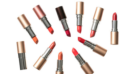 Obraz premium Assortment of colorful lipsticks isolated on white background