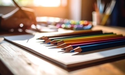 Sharpened Wooden Pencils with a Colorful Abstract Watercolor Splash in the Background for Art, Education, and Creative Design Concepts