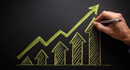 Hand drawing a rising chart on chalkboard