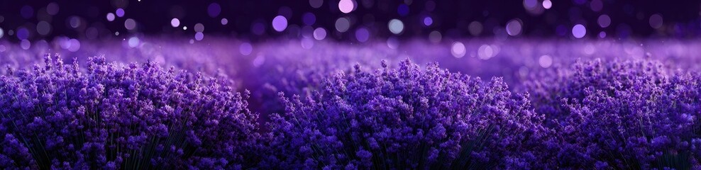Naklejka premium A field of purple flowers, bathed in a soft, out-of-focus, nighttime glow