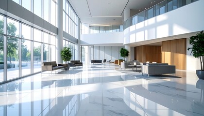 Contemporary Corporate Lobby with Wide Open Space and Glass Windows