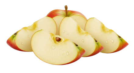Freshly Sliced Red and Yellow Apples Isolated on White Background.
