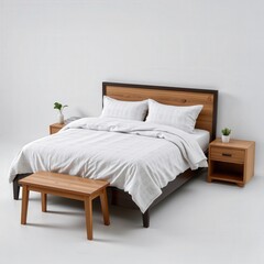 Cozy Modern Bedroom with Wooden Furniture and White Bedding