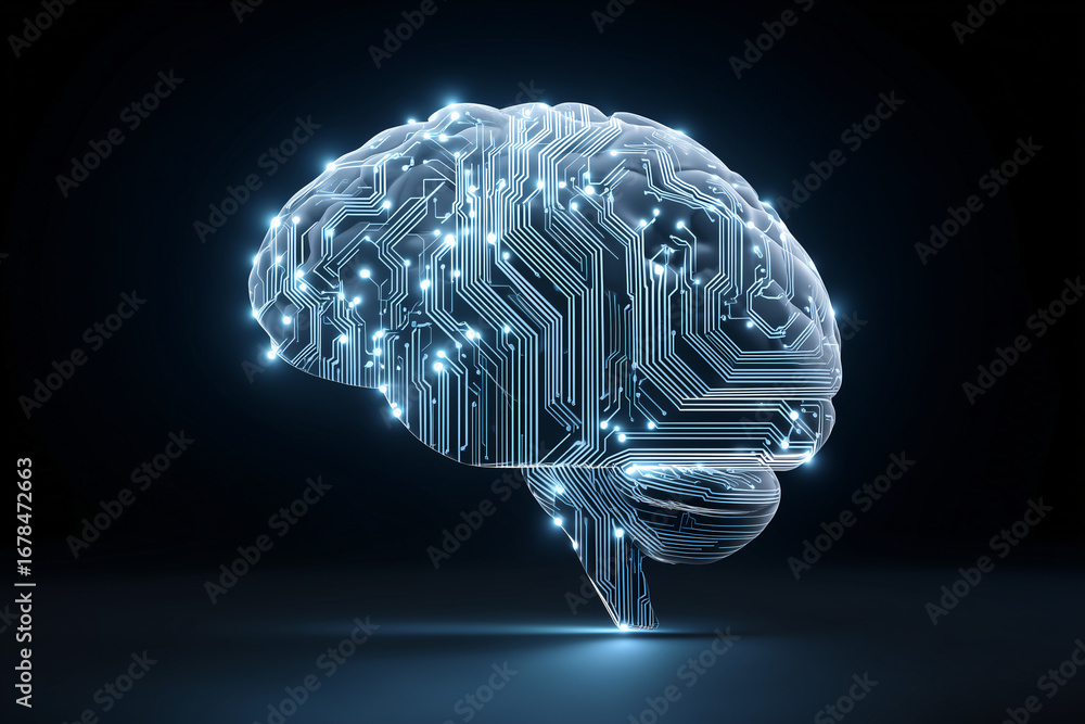 Aufkleber an image depicting an illuminated brain with circuit patterns