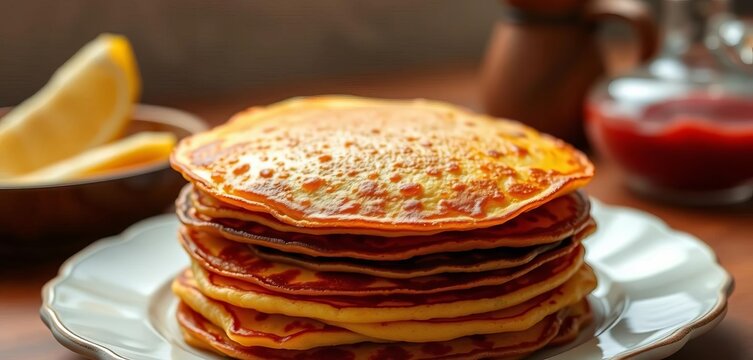 Golden-brown malpua pancakes stacked on a plate,   indian cuisine,   savory pancake
