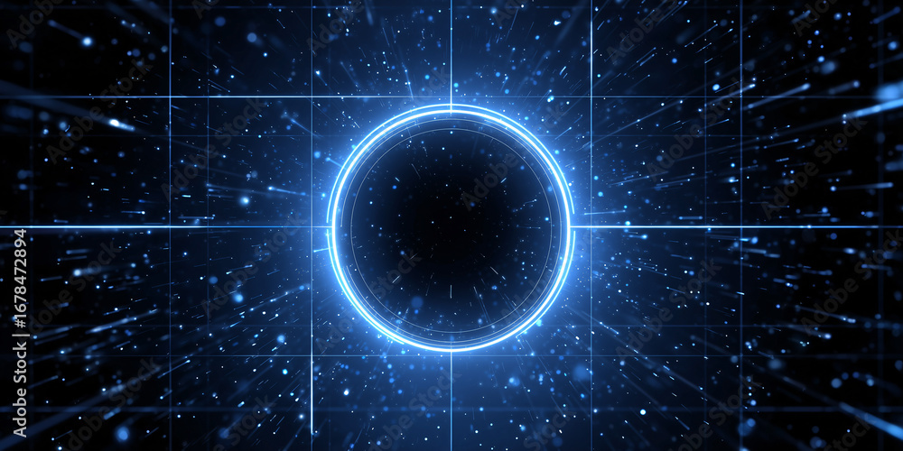 Aufkleber abstract representation of a digital network with a glowing blue circle at the center, symbolizing d