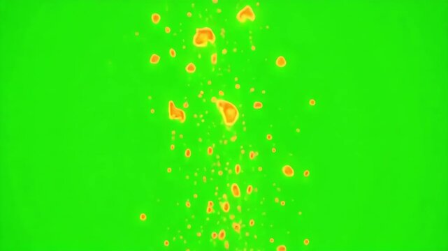 Rising orange bubbles against a vibrant green background, suggesting effervescence and energy.