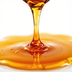 Golden Honey Droplet Dripping into a Pool of Liquid Sweetness