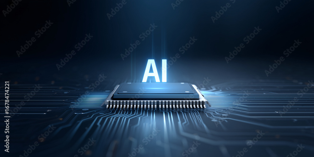 Aufkleber a close-up view of an ai chip with the ai letters illuminated. the chip is set against a background 