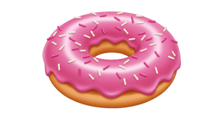 Pink frosted donut with colorful sprinkles sweet dessert treat.