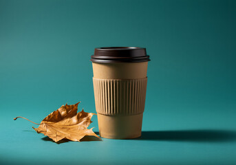 Paper Coffee Cup with Autumn Leaf — Ecofriendly Branding Mockup