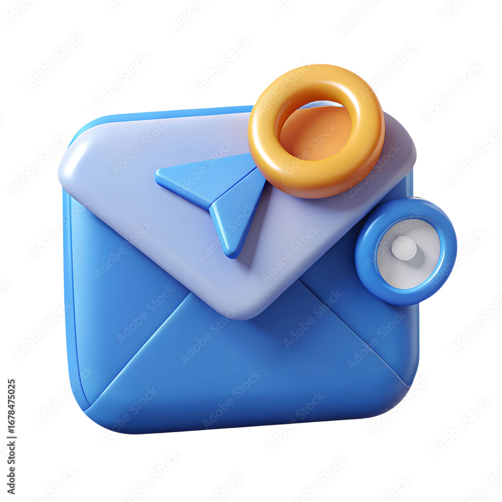 Fototapete 3d icon of 3d rendering of a blue email envelope with a notification isolated on transparent backgro