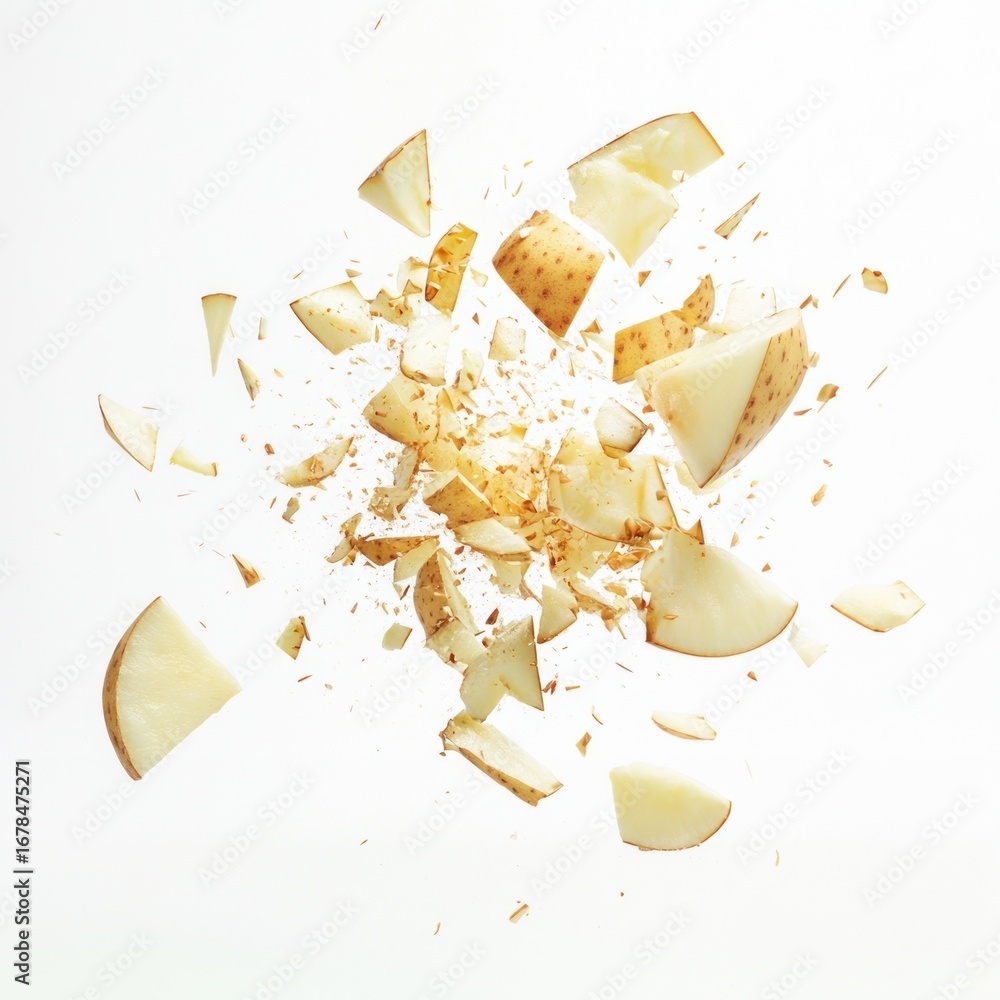 Poster sliced potato exploding explosion sliced.
