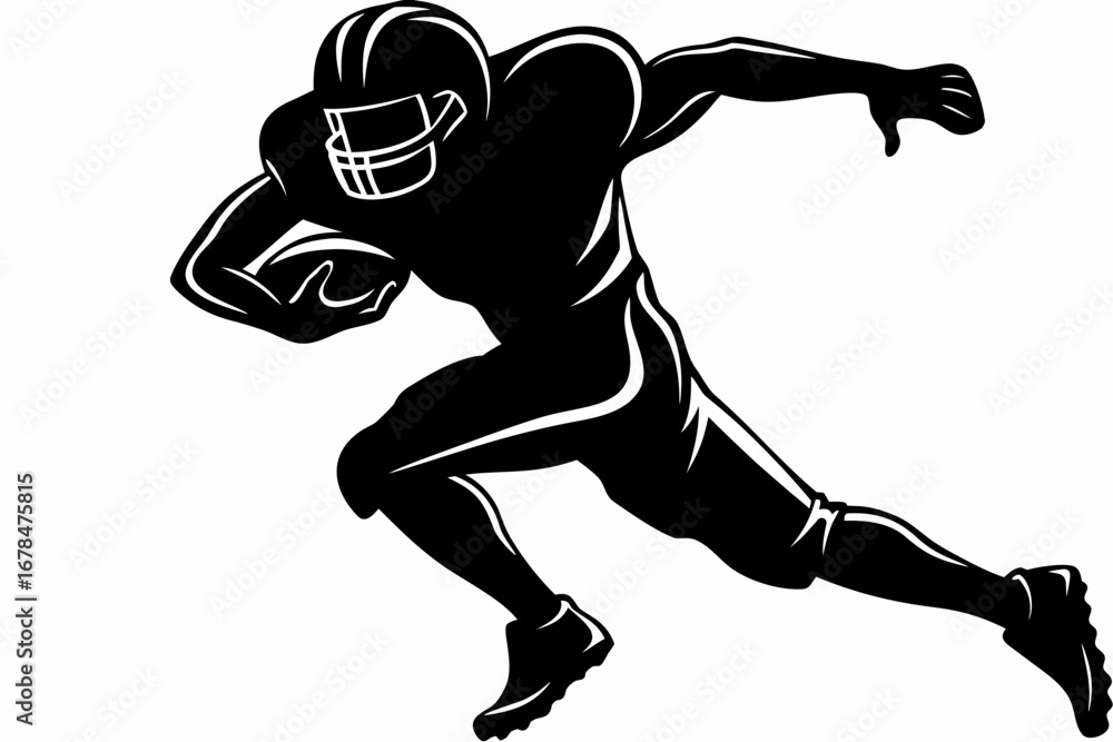 Poster silhouette of a football player running with the ball in his hand in a dynamic action pose image cre