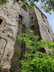 Lunghezza, Rome - April 15, 2025, architectural detail of Lunghezza Castle, a medieval castle in the municipality of Rome.