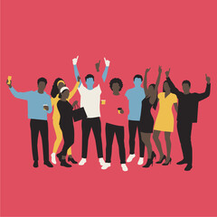 Diverse Group Celebrating Success & Togetherness, Flat Vector Illustration