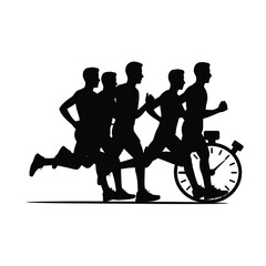 Obraz premium Stopwatch Race Team Silhouette Vector Illustration Black Design for Sport Competition and Athletic Event on White Background