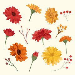 Autumn garden flowers Yellow orange fall floral decor for wedding frame background