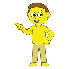 Happy man points to something vector illustration