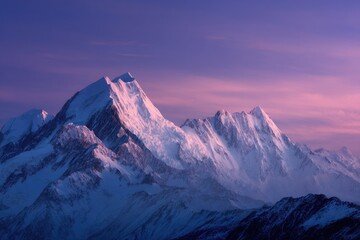 Fototapeta premium Snowy mountain peaks at sunset