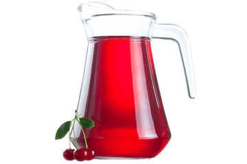 Fresh juice Glass juice isolated on white cherry juice in Pitcher. Fresh Healthy Drink  PNG file